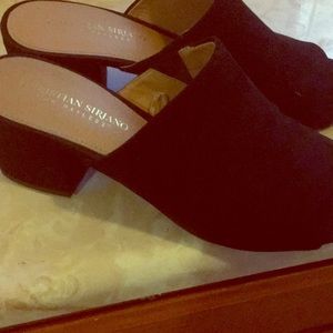 Black faux suede mules size 9